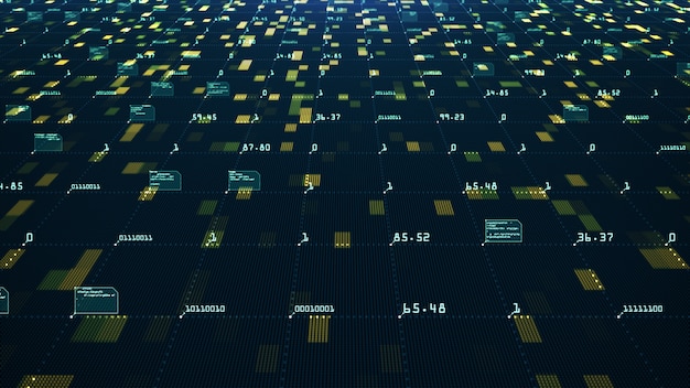 Foto grande concetto di visualizzazione dei dati. algoritmi di apprendimento automatico. analisi delle informazioni tecnologia dati e rete di codice binario che trasmettono connettività.