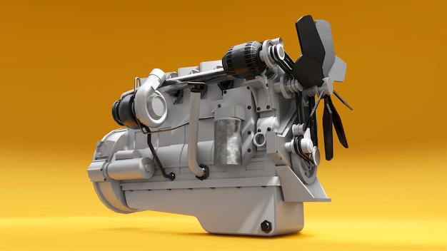 A big diesel engine with the truck depicted. 3d rendering.