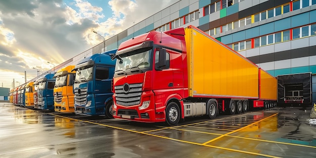 Big distribution warehouse with gates for loads and trucks