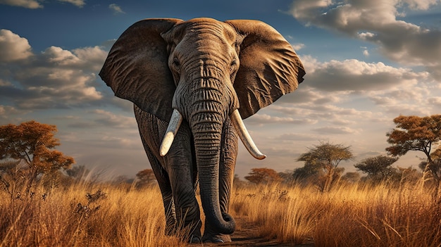 アフリカの平原に佇む大きな象 AI生成画像