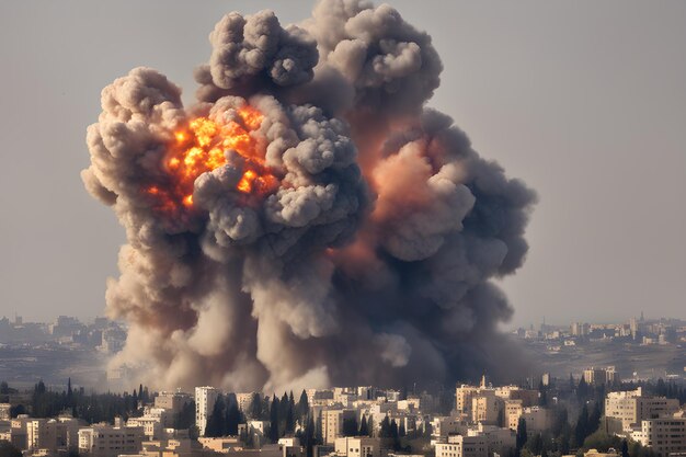 Foto grande esplosione sullo sfondo della città in israele