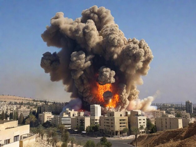 Big explosion of missiles on the city of Israel