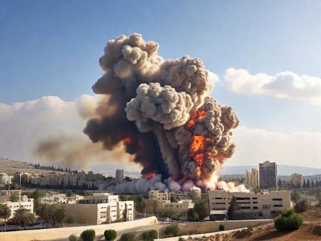 Big explosion of missiles on the city of Israel