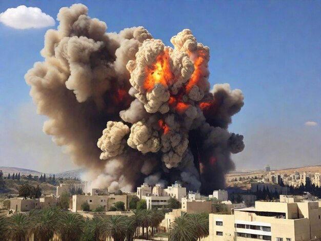 Big explosion of missiles on the city of Israel