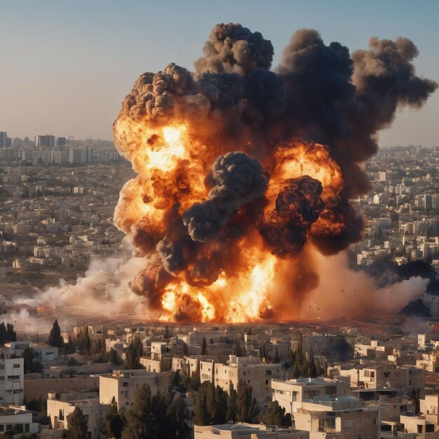 Big explosion of missiles on the city of Israel