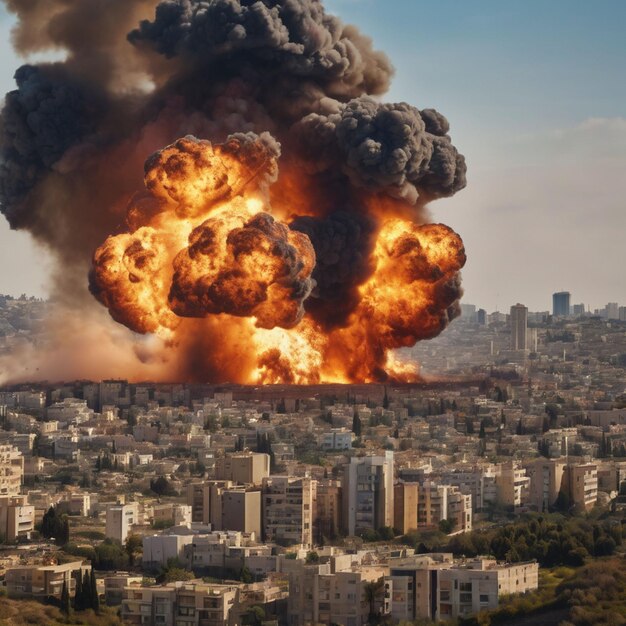 Big explosion of missiles on the city of Israel