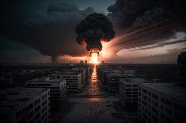 Big explosion in the ruined city