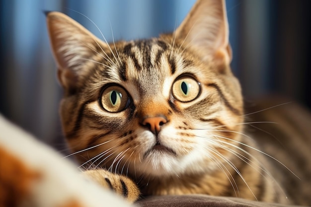 Big Eyes of Skeptical Cat Closeup of Tabby Cat Looking Surprised and Confused with a Funny