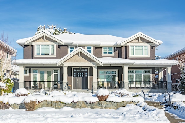 Big family house in snow on winter season in canada