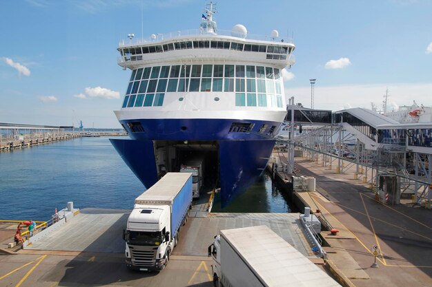 Big ferry and trucks for transportation