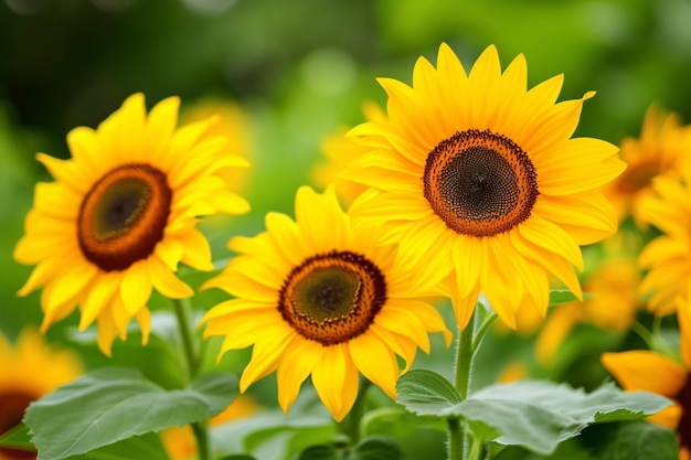 Big field of blooming sunflowers