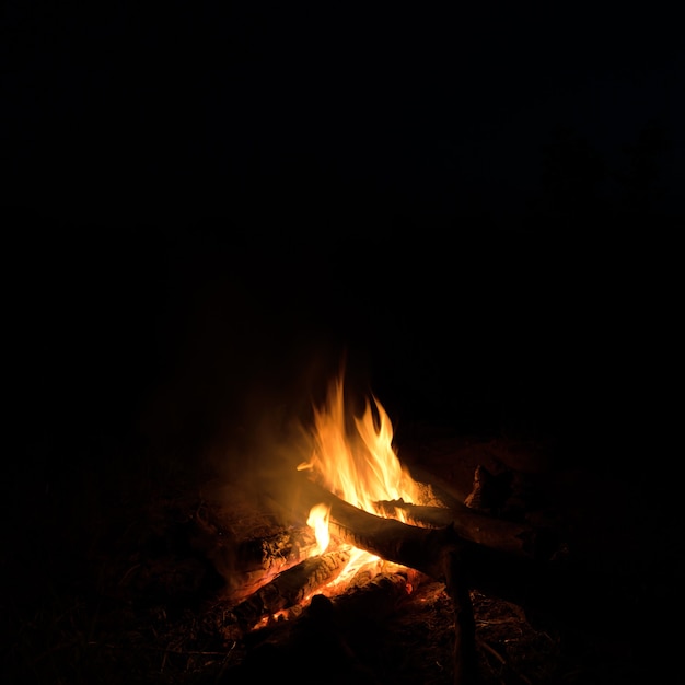 Фото Большой огонь в оранжевом костре ночью