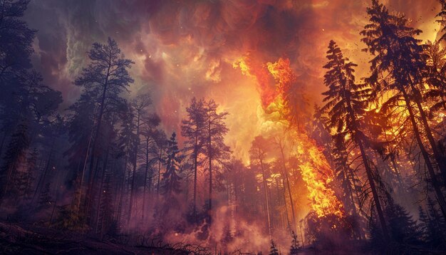 Photo big fire in the wild forest the flames consume plants and trees natural disaster catoclysm