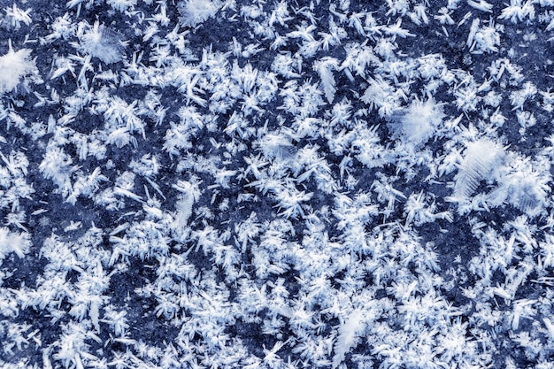 Big fluffy snowflakes on the surface of the ice Winter and Christmas background