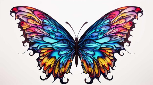 big fluttering wings colorful butterfly wings unique white background Generate AI