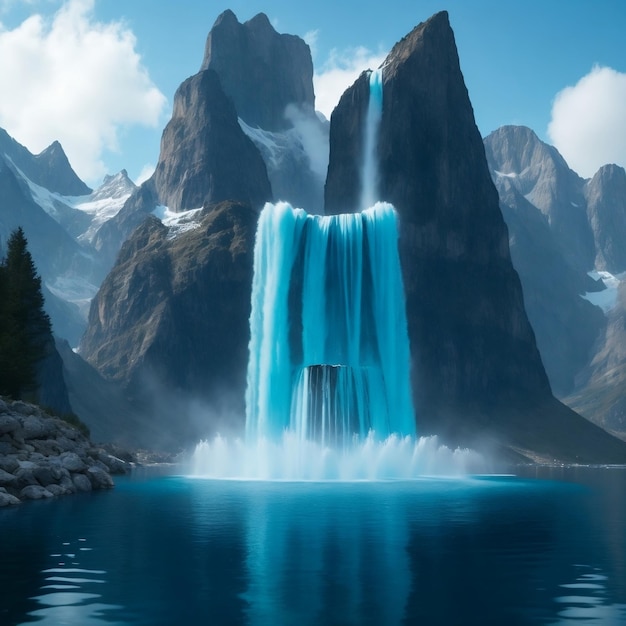 Photo big fountain the mountain blue water