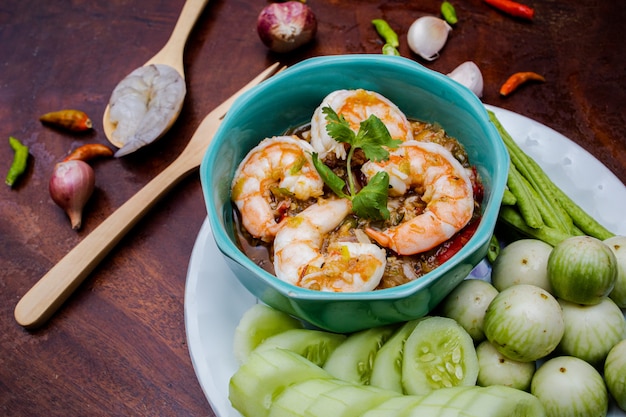 Photo big fresh shrimp chili paste