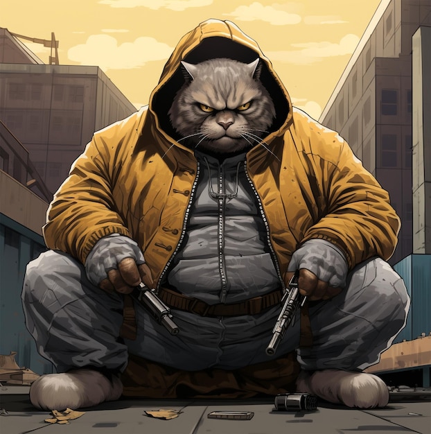 Big gangster cat boss with scary expression