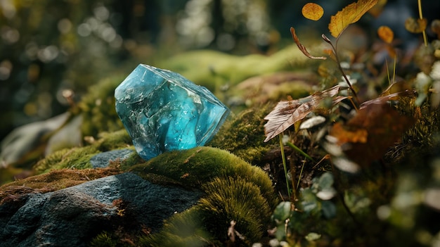 Big Gemstone mineral in fabulous forest fantasy nature fairy tale landscape