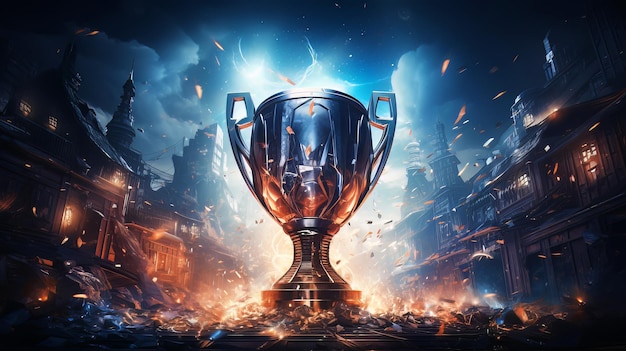 big glorious trophy and cinematic spotlight concept of a winner