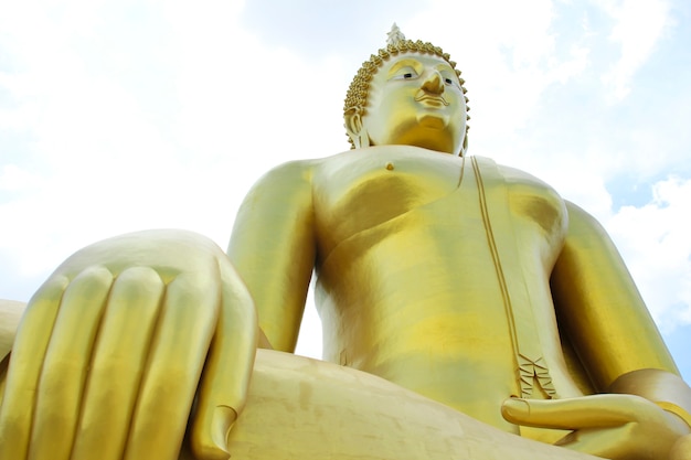 Big golden and art of buddha at Wat muang, Angthong province, Thailand