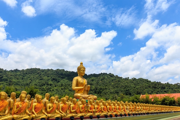 Big golden buddha statue. Nakornnayok Thailand.