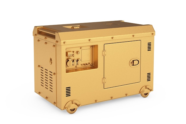 Big Golden Outside Auxiliary Electric Power Generator Diesel Unit for Emergency Use 3d Rendering