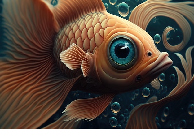 Big goldfish with a blue eye Generative AI