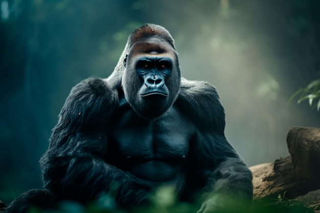 Big gorilla in the natural environment Portrait of an animal Sad gorilla