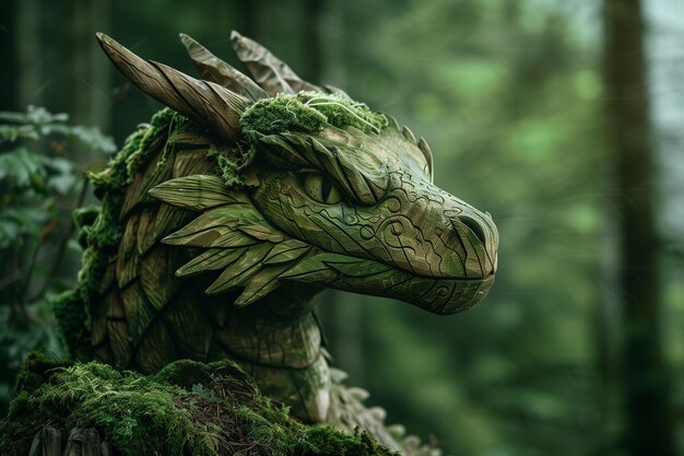 Большой зеленый дракон в лесу символ 2024