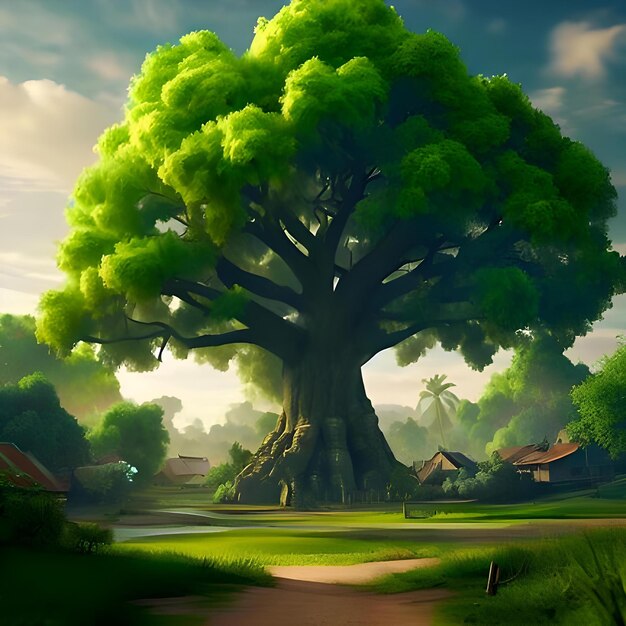 big green tree at village