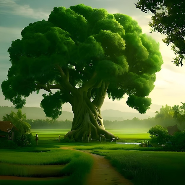 big green tree at village