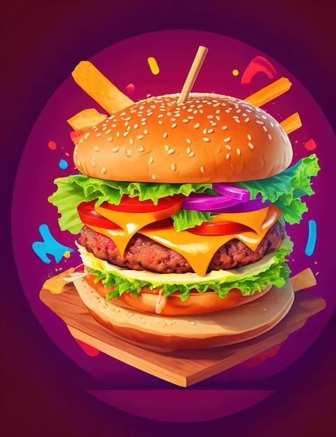 Big Hamburger on red background