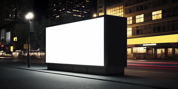 Big horizontal neon box mockup advertisement on a lonely night Generative AI