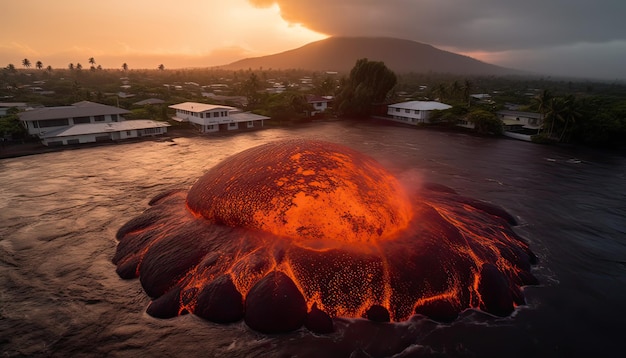 Big hot ball from the lake