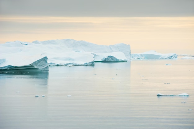 Big icebergs floating near the Saqqaq village, western Greenland