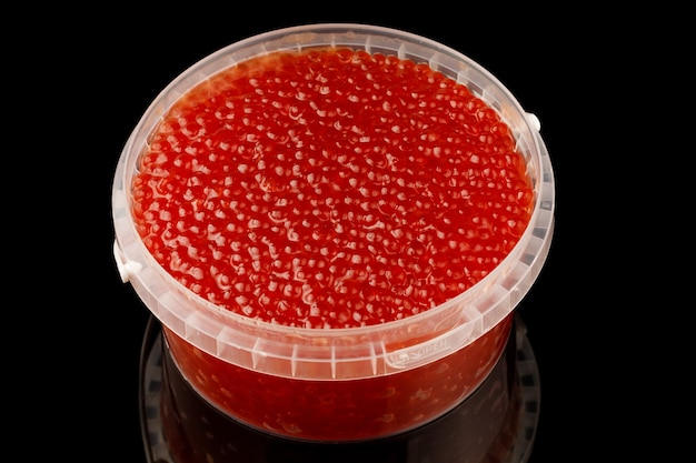 Big jar of red caviar