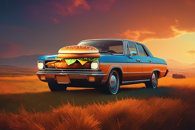 Foto grande panino con hamburger di pollo succoso su sfondo arancione concetto di fast food ad alta realtà