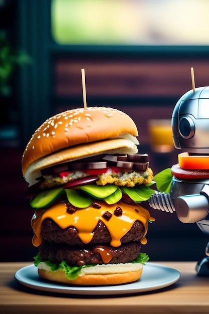 Big juicy delicious hamburger AI generated image