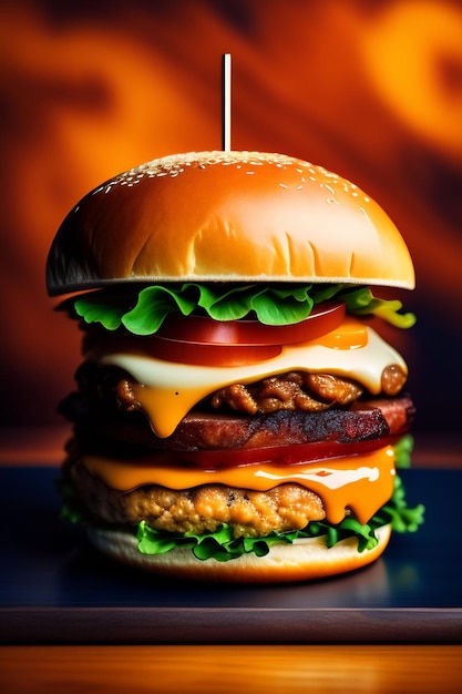 Photo big juicy delicious hamburger ai generated image