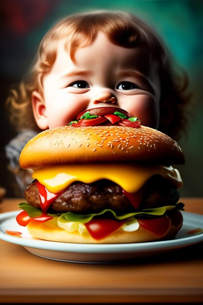 Big juicy delicious hamburger AI generated image