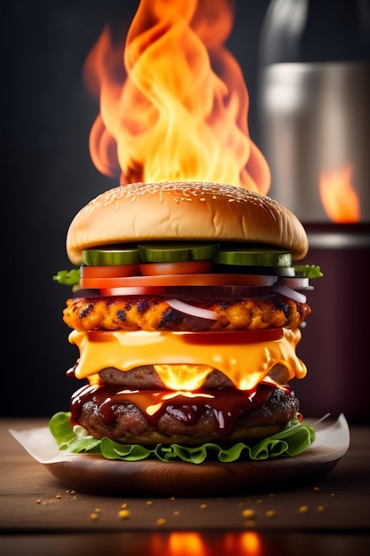 Big juicy delicious hamburger AI generated image