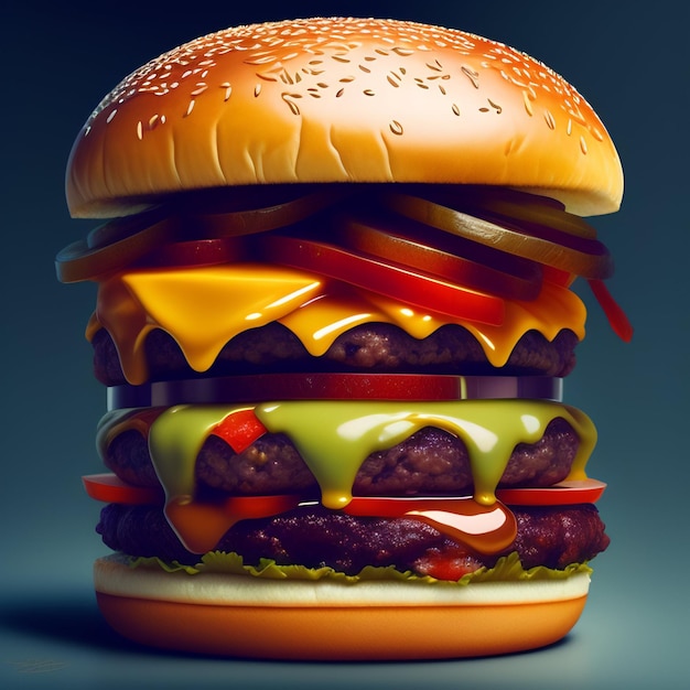 Big juicy delicious hamburger AI generated image