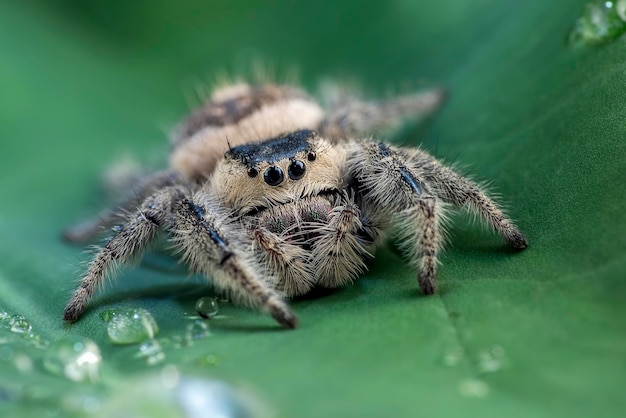 Big jumping spider with prey