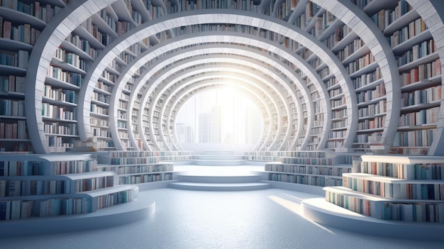 Big Library with many shelf generated ai