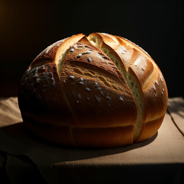 A big loaf of bread on a table