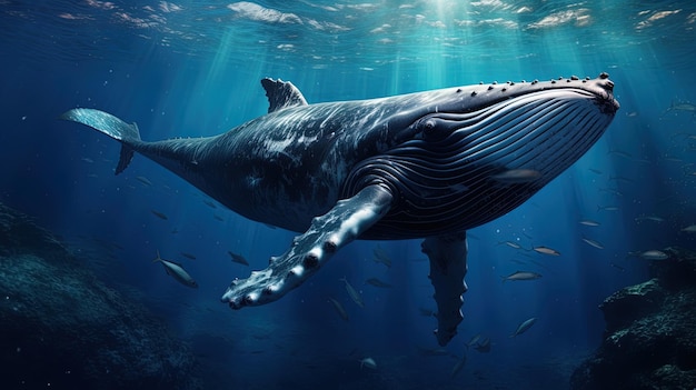 Big lonely whale in the depths of the sea AI generation