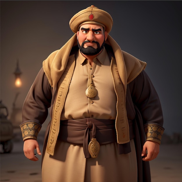 A big man dressed in old Arab clothes