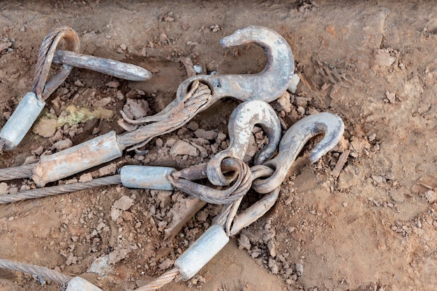 Big metal rings and sling for lifting Old load hooks