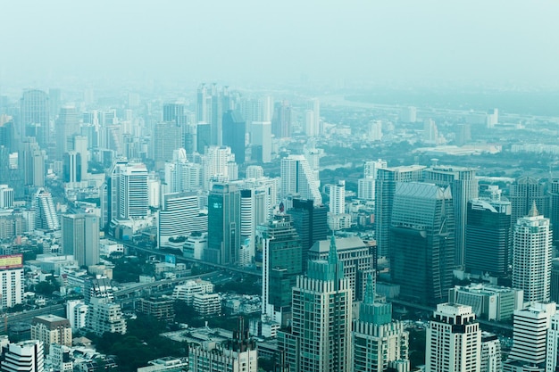 Grande città moderna con edifici alti, vista dall'alto